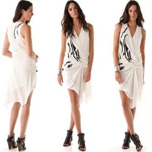 Helmut Lang embroidered silk asymmetrical dress size 2/XS